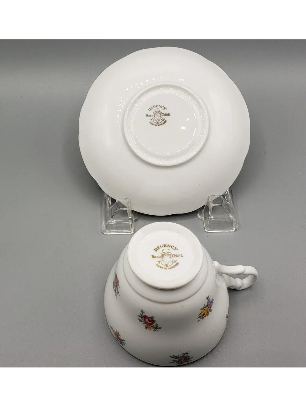 Vintage Regency Teacup & Saucer Petite Floral Bouquets Fine Bone China England